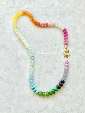 Rainbow Opal Jade Gemstone Candy Necklace There She Goes Charm Holder Necklace